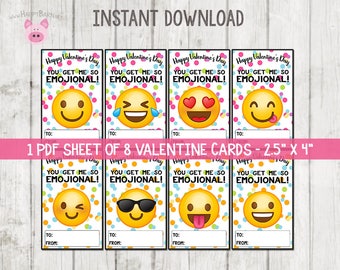 Emoji Valentines Cards, Emoji Valentine Cards, PDF School Valentine, Valentines Day Kids, Printable Valentine&#39;s Cards, Emojional Valentines