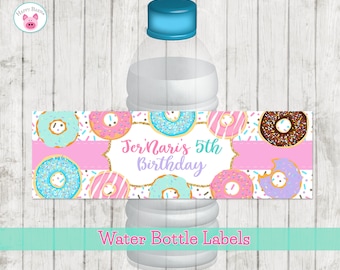 Printable Donut Water Bottle Labels, Donut Party Waterbottle Labels