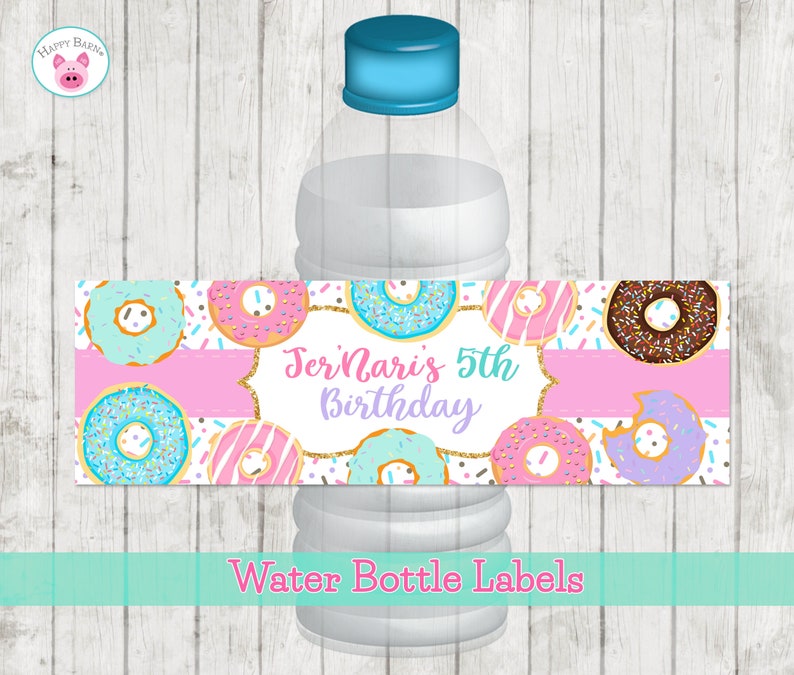 Printable Donut Water Bottle Labels, Donut Party Waterbottle Labels image 1