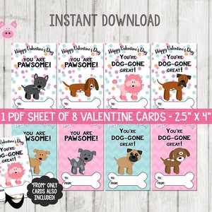 Puppy Valentines Cards, Dog Valentine Cards, School Valentine, Valentines Day Kids, Printable Valentine&#39;s Cards, Puppy Valentines, PAWsome