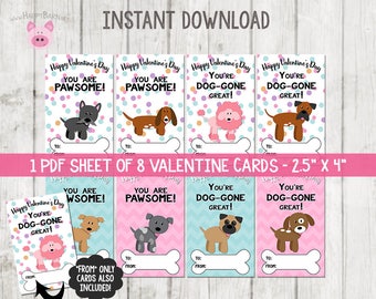Puppy Valentines Cards, Dog Valentine Cards, School Valentine, Valentines Day Kids, Printable Valentine&#39;s Cards, Puppy Valentines, PAWsome