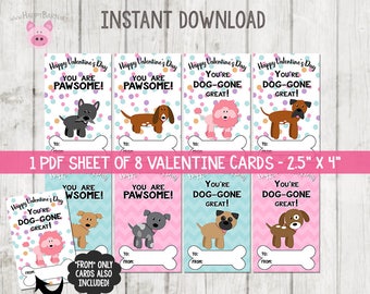 Puppy Valentines Cards, Dog Valentine Cards, School Valentine, Valentines Day Kids, Printable Valentine's Cards, Puppy Valentines, PAWsome