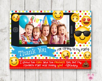 Printable Photo Emoji Thank You Cards, Horizontal Emoji Thank You Card, Emoji Birthday Thank You, Emoji Birthday, Photo Thank You Card, Boy