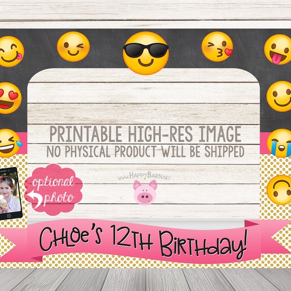 PRINTABLE Emoji birthday party photo booth frame, Chalkboard Emoji Party photo booth prop frame with photo, Emoji Birthday Photobooth props
