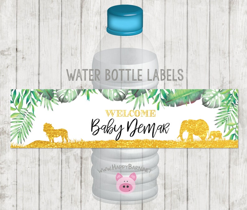 Printable Safari Water Bottle Labels, Jungle Sarafi Party Waterbottle Labels, Baby Shower or Gender Reveal image 1