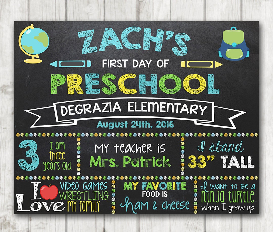 Boy Printable First Day of School Sign, First Day of Preschool ...
