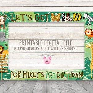 PRINTABLE Jungle Animals photo booth frame, Safari photo booth frame, Jungle Photo Booth Frame, Wild Animals Photobooth, Let's Get Wild image 1