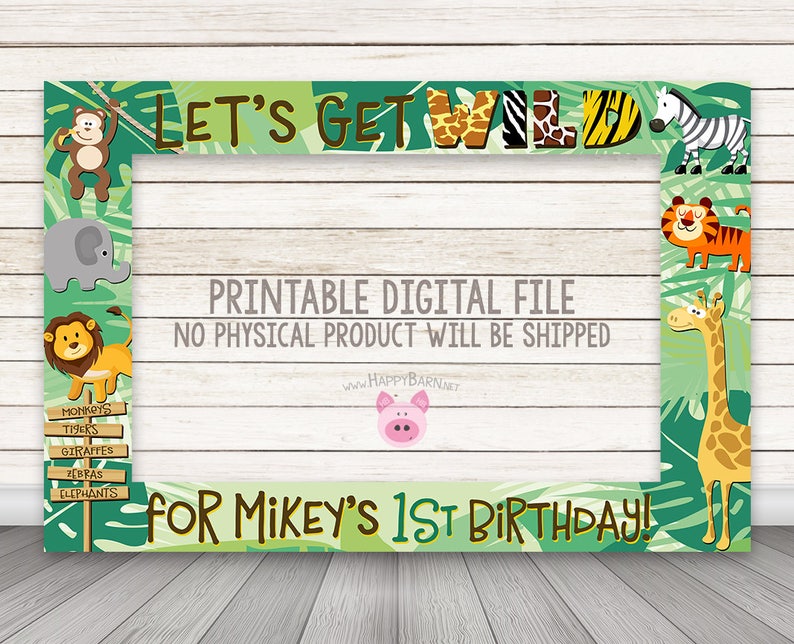 PRINTABLE Jungle Animals photo booth frame, Safari photo booth frame, Jungle Photo Booth Frame, Wild Animals Photobooth, Let's Get Wild image 1