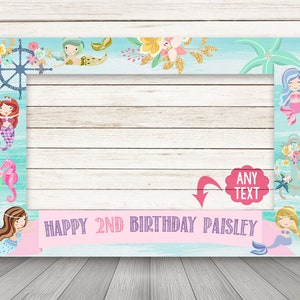 PRINTABLE Mermaid birthday party photo booth frame, Under The Sea Photo Booth Prop photo frame Mermaid Ocean, Mermaid Photobooth Frame