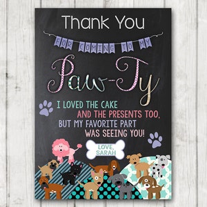 Mädchen Welpen Geburtstag danke Karte zum Ausdrucken Hund danke Karten Custom personalisierte Bday Kreide Girly Puppy Party Hündchen Geburtstag Paw-Ty