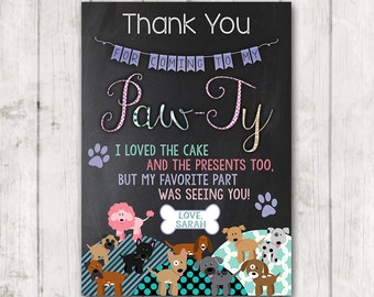 Girl Puppy Birthday Thank You Card Printable Dog Thank You Cards Custom Personalized Bday Chalk Girly Puppy Party Doggie Birthday Paw-Ty