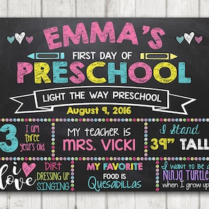 Printable First Day of School Sign, First Day of Preschool Chalkboard Sign, Printable Kindergarten Sign, Back to School sign, first day sign image 1