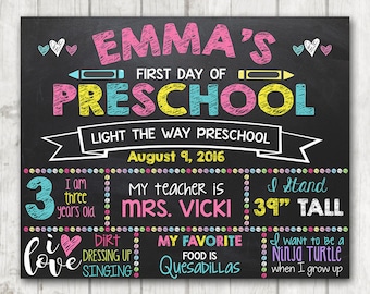 Printable First Day of School Sign, First Day of Preschool Chalkboard Sign, Printable Kindergarten Sign, Back to School sign, first day sign