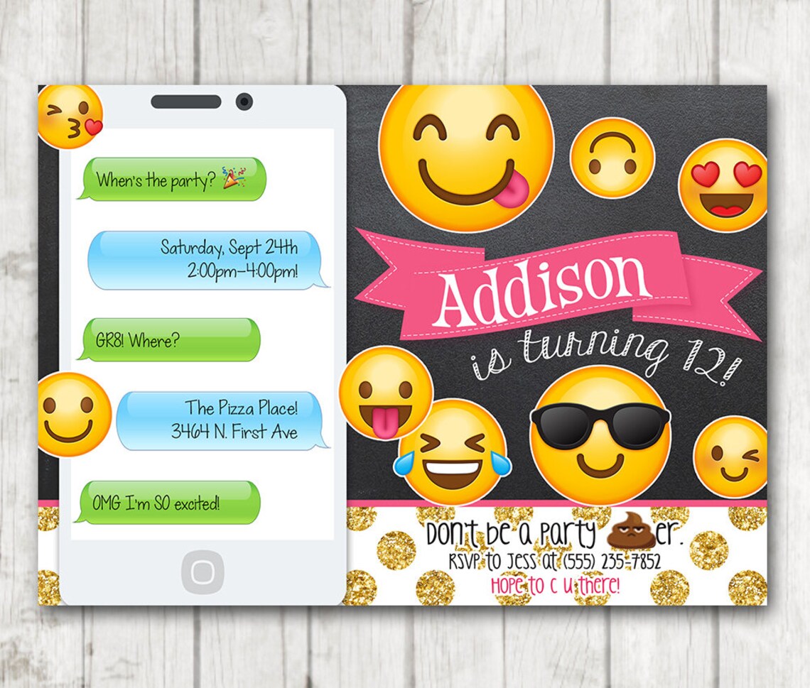 Chalkboard Emoji Invitations Printable Emoji Birthday Party Etsy