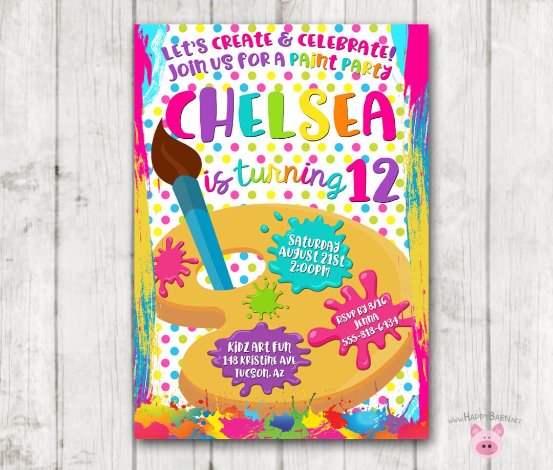 Printable Paint Party Invitations, Art Party Invitations, Create and Celebrate Birthday