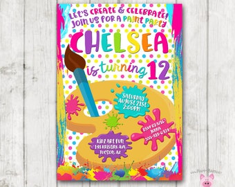 Printable Paint Party Invitations, Art Party Invitations, Create and Celebrate Birthday Invitations, Paint Birthday Party, Art Party Invites