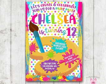 Printable Paint Party Invitations, Art Party Invitations, Create and Celebrate Birthday Invitations, Paint Birthday Party, Art Party Invites