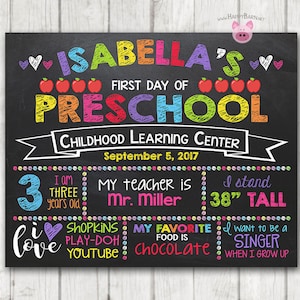 Printable First Day of School Sign, First Day of Preschool Chalkboard Sign, Printable Kindergarten Sign, Back to School