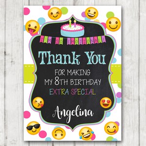 Cartões de agradecimento com emoji para impressão Emoji quadro-negro Cartão de agradecimento emoticon personalizado Emojional aniversário nota de agradecimento festa de aniversário de emoji