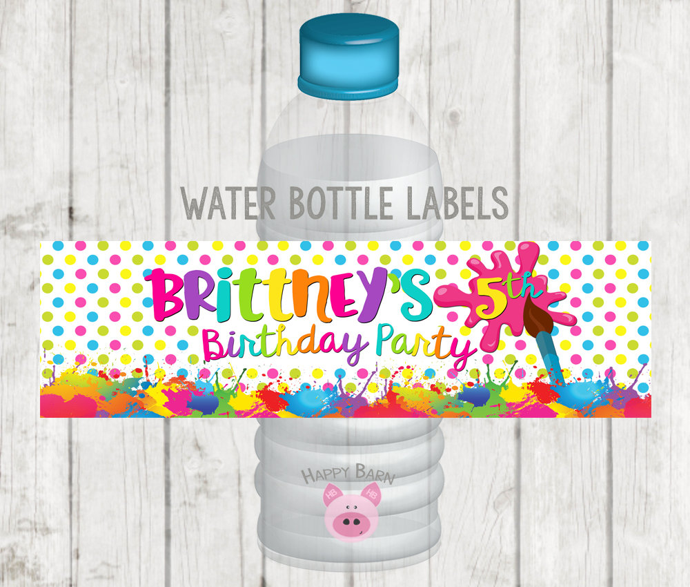 Printable Paint Party Water bottle Labels, WaterBottle Labels, Paint Art Party Water Bottle Labels PDF