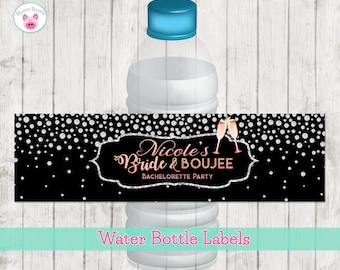 Printable Bridal Shower Water Bottle Labels, Bride and Boujee Diamond WaterBottle Labels