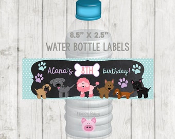 Printable Puppy Water Bottle Labels, Printable Pawty Labels, Puppy Party, Dog Water Bottle Labels, Paw-ty Party Favors, Chalkboard Puppy Dog