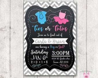 Ties or Tutus Invitation, Gender Reveal Party Printable Baby Shower Invitations