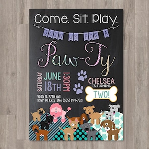 Girl Puppy Birthday Invitations Printable Dog Invitations Custom Personalized Bday Invite Chalk Girly Puppy Party Doggie Birthday Paw-Ty image 1