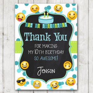 Druckbare Emoji-danke-Karten-Emoji Tafel-Dankeschön-Karte personalisierte Emoticon Emojional Geburtstag danke Hinweis junge Emoji danke
