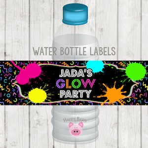 Printable Neon Glow Paint Party Water bottle Labels, WaterBottle Labels, Printable Glow Party Water Bottle Labels