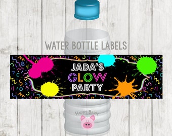 Druckbare Neon Glühen Farbe Party Wasserflasche Etiketten, WaterBottle Etiketten, druckbare Glühen Party Wasserflasche Etiketten