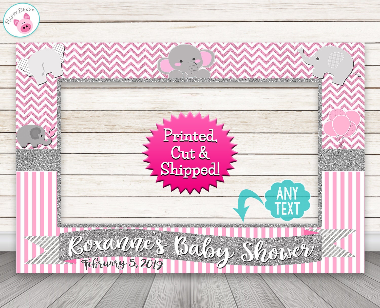 Elephant Baby Shower Photo Booth Frame PRINTED SHIPPED or DIGITAL Its a Girl Pink Elephant Photo Booth Props