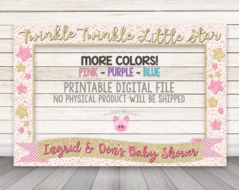 PRINTABLE Twinkle Twinkle Little Star Photo Booth Frame, Pink Gold Glitter Photobooth frame, Twinkle Little Star Birthday Party, Blue Silver