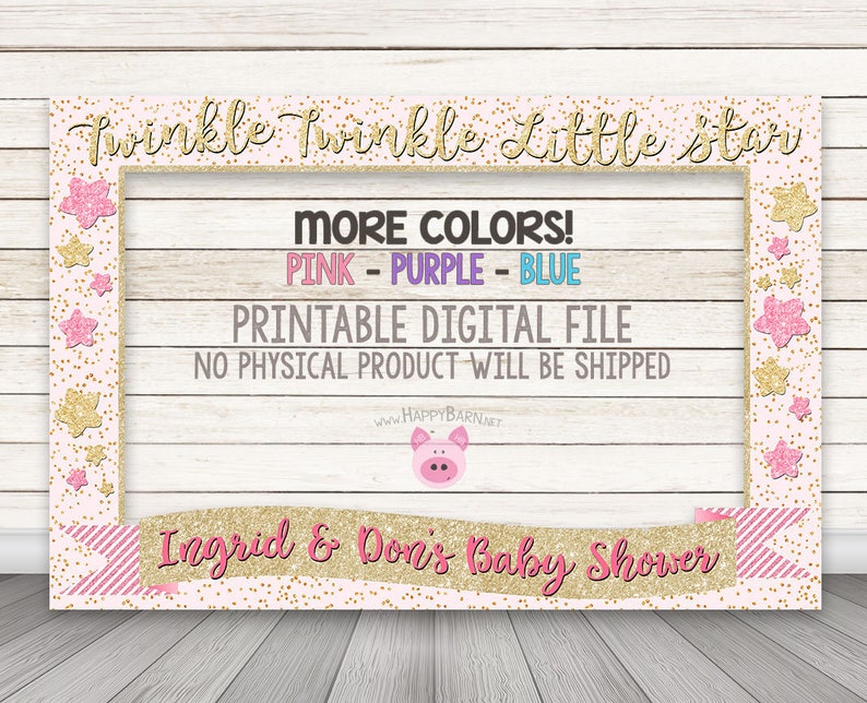 IMPRIMABLE Twinkle Twinkle Little Star stand cadre Photo, cadre rose or paillettes Photobooth, Twinkle Little Star fête danniversaire, bleu, argent image 1
