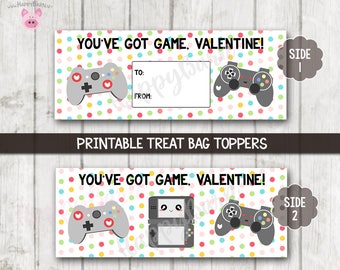 Printable Video Game Treat Bag Toppers, Gamer Valentine Bag Toppers, Video Game School Treat bags, Gamer Treat Bag Toppers, Gamer Valentines