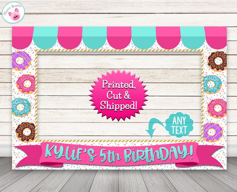Donut Photo Booth Frame, Sprinkles Donut Birthday Party Photo Booth Prop Frame - PRINTED & SHIPPED or DIGITAL image 1