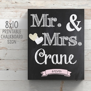 Printable Chalkboard Sign, Printable Wedding Mr and Mrs, Wedding Couple Gift, Anniversary gift, Bridal Shower, Personalized Chalkboard Print