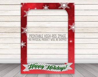 PRINTABLE Happy Holidays Photo Booth Frame, Christmas Photo Booth Frame, Photo Booth Prop, Merry Christmas Photobooth Prop, Snowflakes