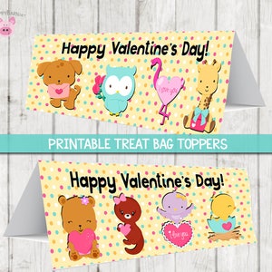 Printable Valentine&#39;s Day Treat Bag Toppers, Valentines Treat Bag Toppers, Valentines School Treat bags, Animal Treat Bag Toppers, Labels