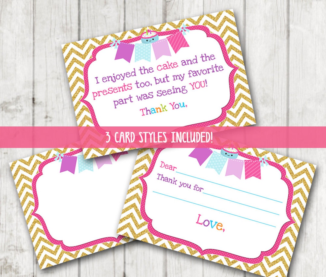 Printable Birthday Thank You Cards, Chevron Glitter Thank You Cards - Etsy