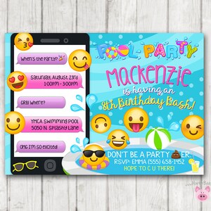 Druckbare Emoji Pool Party Party Einladung Schwimmen Party Etsy