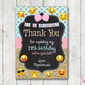 Emoji imprimible gracias tarjetas, Emoji glitter gracias tarjeta, personalizado Emojional cumpleaños gracias nota, fiesta Emoji, oro de plata rosa