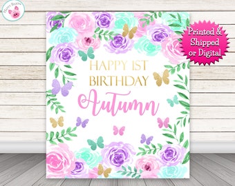 Floral Butterfly Photo Booth Backdrop: Garden Party Decor (Digital or Printed)