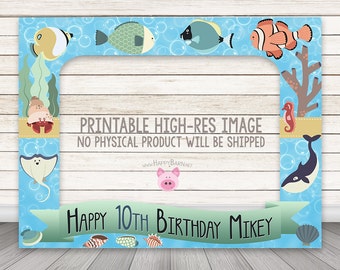 Imprimables poisson cadre de Photo Booth 32 "x 42" Fishies océan partie stand prop cadre photo cadeau d’invité anniversaire Photobooth photo prop Under the Sea