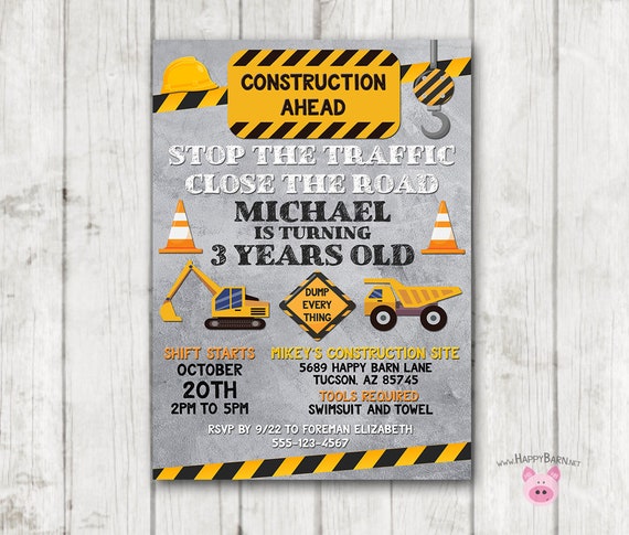 construction invitation dump truck invitation builder etsy