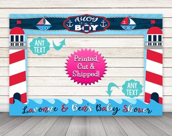 Nautical photo booth frame - PRINTED & SHIPPED or DIGITAL - Ahoy It's A Boy Baby Shower Photo Prop