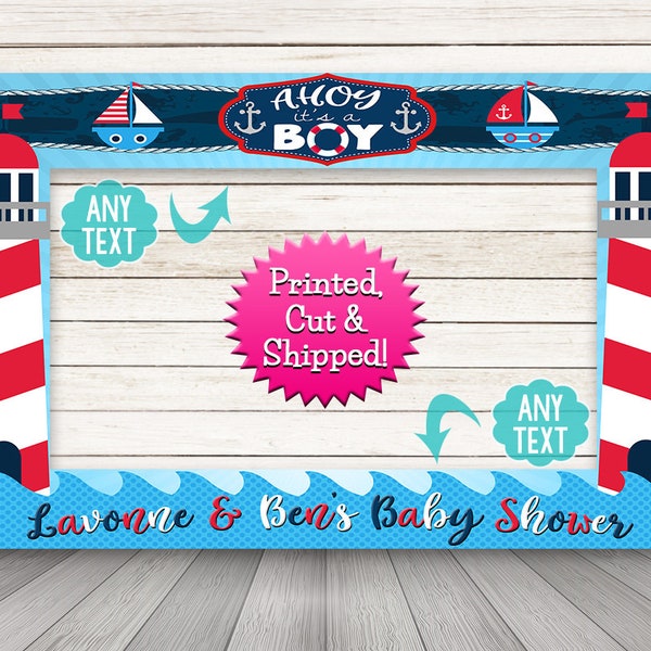 Nautical photo booth frame - PRINTED & SHIPPED or DIGITAL - Ahoy It's A Boy Baby Shower Photo Prop