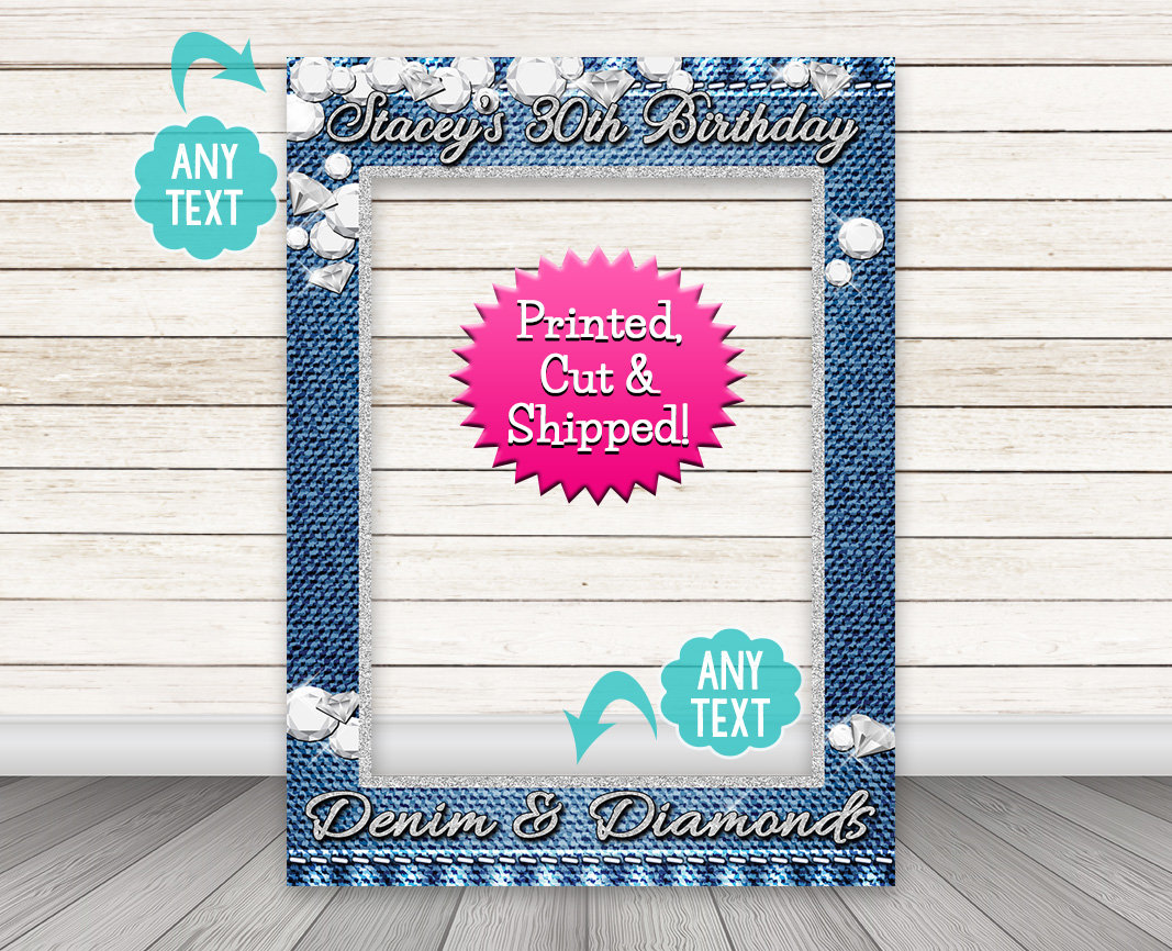 Denim and Diamonds Photo Booth Frame PRINTED SHIPPED or DIGITAL Denim and Diamonds Party PhotoBooth Prop