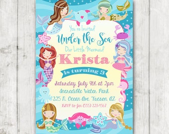 Mermaid Invitation, Printable Mermaid Under the Sea Birthday Invitation