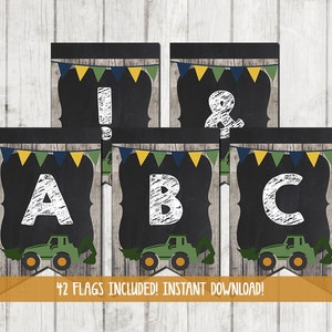 Printable Tractor Banner, Tractor Bunting, Tractor Party Favors,Tractor Party Banner, Tractor Party, Farm Barn Wood Green Tractor Chalkboard